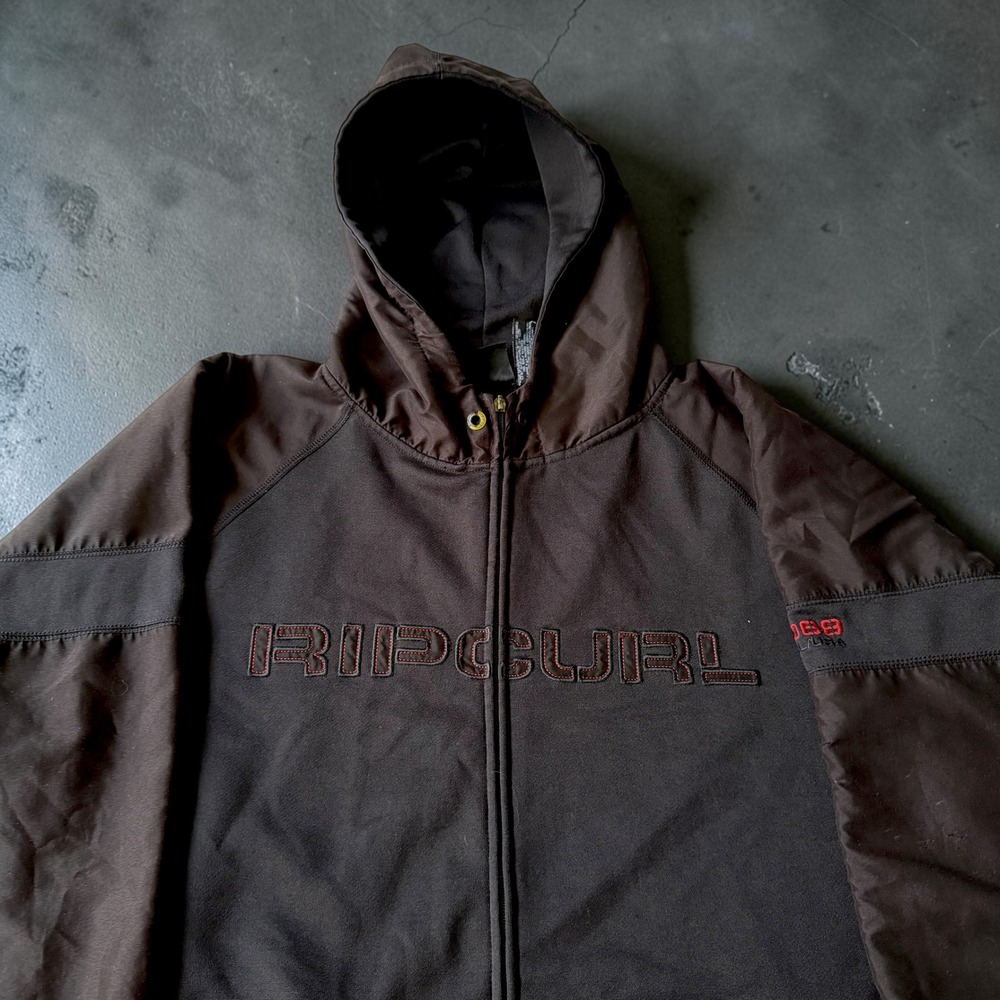 90's Rip Curl Mens Full Zip Hoodie Black Embroidered Logo Surf Sweatshirt Large